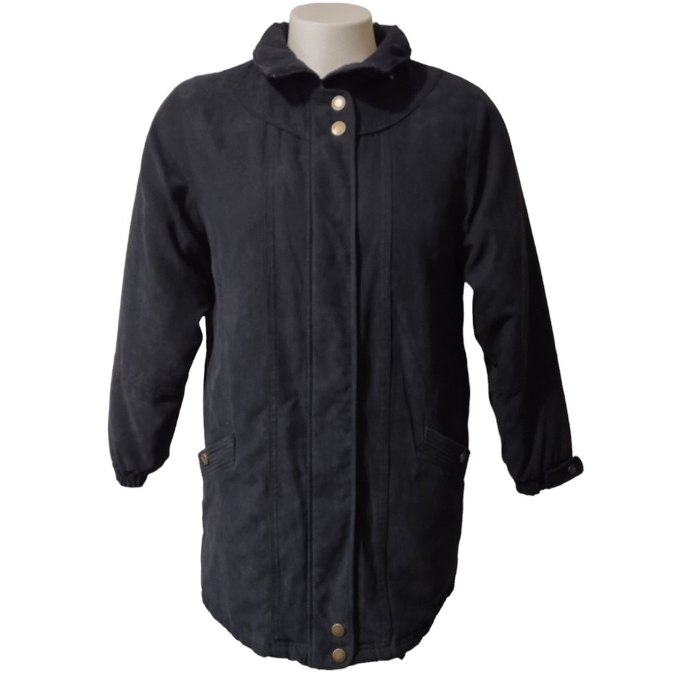 St. John's Bay Coat Womens Size Medium Full Zip and Covered Snaps Pockets Black